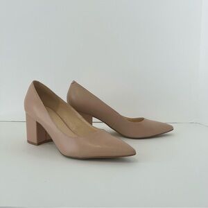 NINE WEST JOLANDA 3 LIGHT NATURAL BLOCK HEEL PUMPS. SIZE 7 M